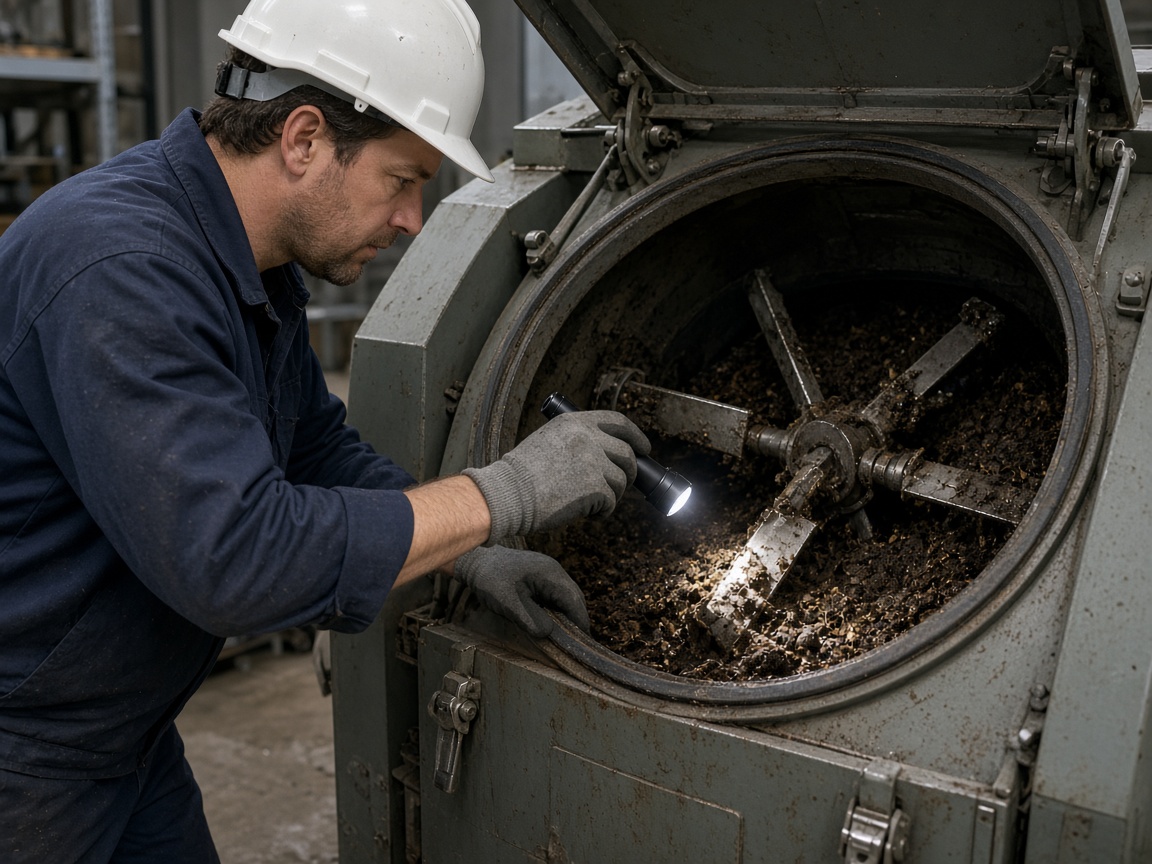 scheduled maintenance inspection on a composting machine